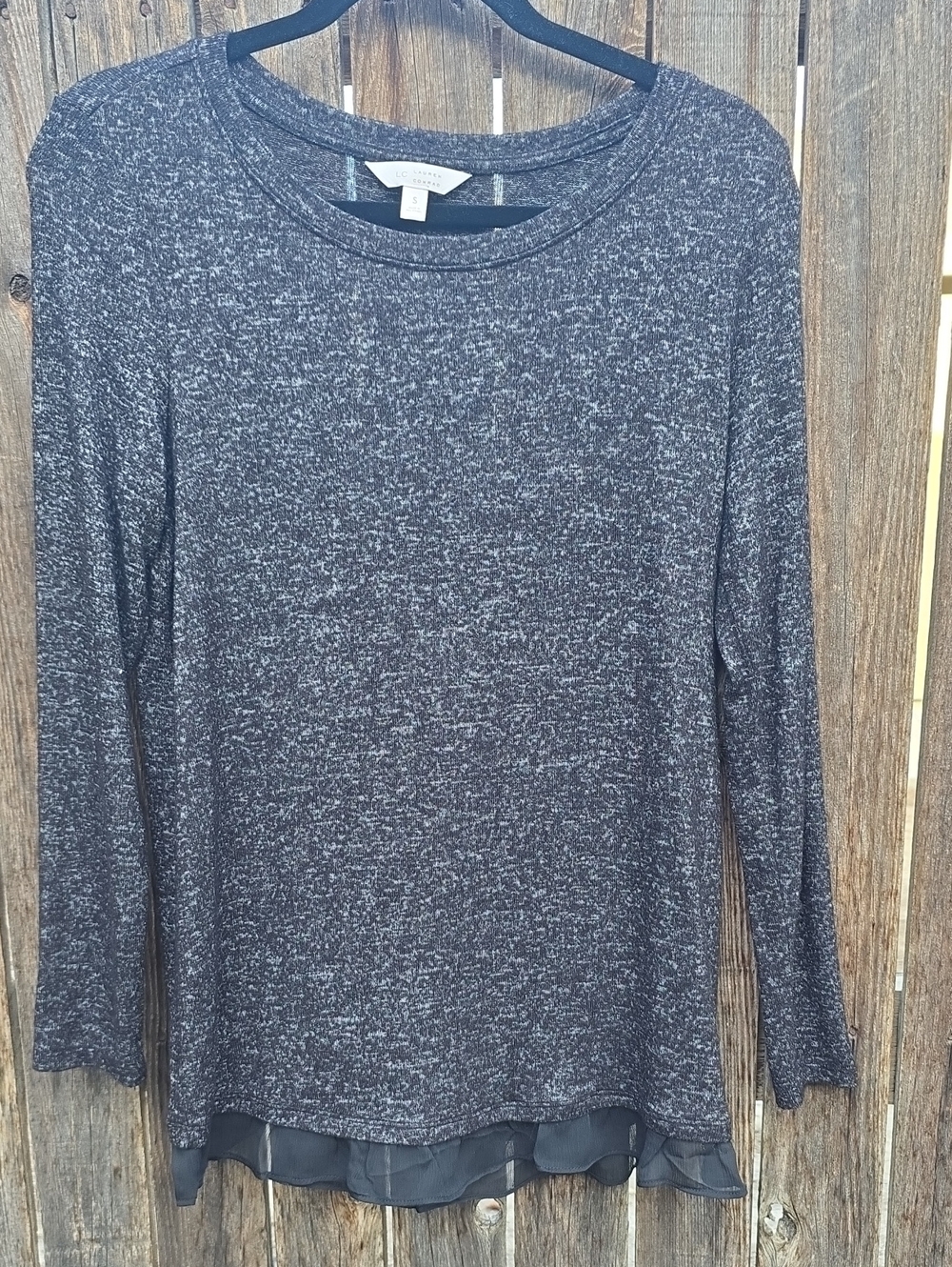 LC Lauren Conrad Heathered Charcoal Long-Sleeve Top with Chiffon Hem